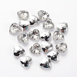 Heart 2-Hole Acrylic Buttons, Silver, 11x11x4mm, Hole: 1mm(BUTT-O024-01)