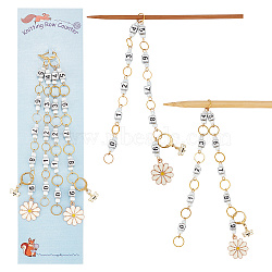 Flower & Bee Pendant Knitting Row Counter Chains, Acrylic & Alloy Enamel & Brass Linking Ring Locking Stitch Marker, Colorful, 27.3~28.7cm, 2pcs/set(HJEW-AB00468)