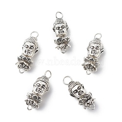 Tibetan Style Alloy Connector Charms, with 304 Stainless Steel Loops, 3D Buddha with Lotus, Antique Silver, 22.5x8.5mm, Hole: 2mm and 3.5mm(PALLOY-JF01898)
