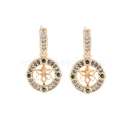 Brass Micro Pave Cubic Zirconia Stud Earring Findings, for Half Drilled Beads, Nickel Free, Flat Round, Real 18K Gold Plated, Dark Green, 19x11mm, Pin: 0.6mm, pin: 0.8mm(for half drilled beads)(KK-S364-063)