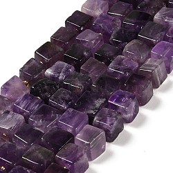 Natural Amethyst Beads Strands, Cube, Grade A, 8~9x8~9x8~9mm, Hole: 1.2mm, about 38~39pcs/strand, 15.08~15.35 inch(38.3~39cm)(G-G053-B05-01)