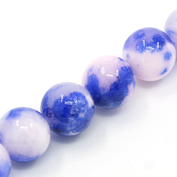 Natural Persian Jade Beads Strands, Dyed, Round, Blue, 6mm, Hole: 1mm, about 62pcs/strand, 16 inch