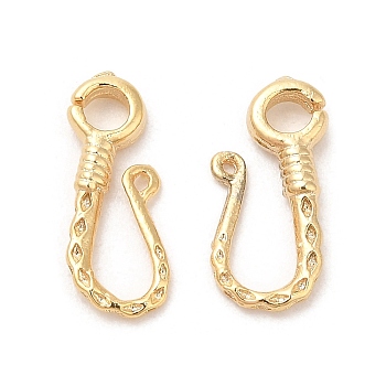Rack Plating Brass S-Hook Clasps, Cadmium Free & Lead Free, Long-Lasting Plated, Real 24K Gold Plated, 12.5x7x2mm, Hole: 2mm and 0.7mm
