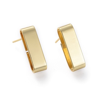 Brass Stud Earrings, with Ear Nuts and 925 Sterling Silver Pin, Rectangle, Golden, 17x5mm, Pin: 0.7mm