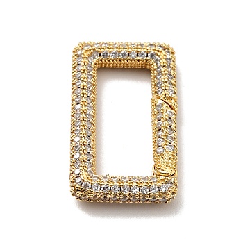 Brass Micro Pave Clear Cubic Zirconia Spring Gate Rings, Cadmium Free & Lead Free, Rectangle, Golden, 30x17x4mm