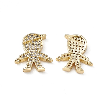 Brass Micro Pave Clear Cubic Zirconia Connetor Charms, Boy Links, Real 18K Gold Plated, 15x14x2.5mm, Hole: 1.2mm