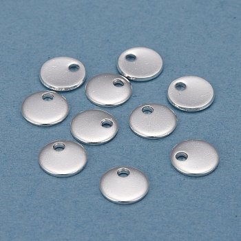 304 Stainless Steel Charms, Stamping Blank Tag, Flat Round, Silver, 6x0.8mm, Hole: 1.2mm