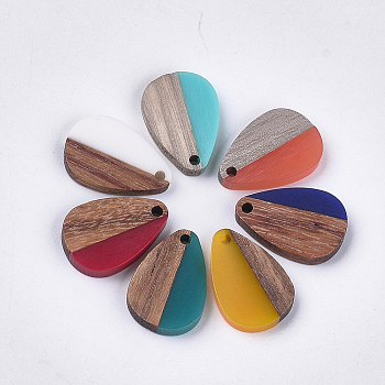 Resin & Wood Pendants, teardrop, Mixed Color, 21.5x14.5x3.5mm, Hole: 1.8mm