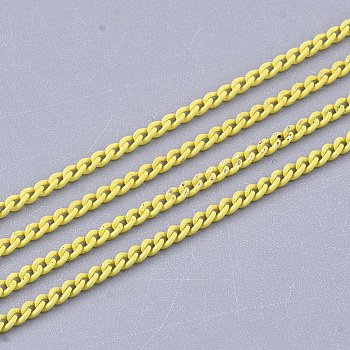 Spray Painted Brass Curb Chains, with Spool, Soldered, Yellow, 1.7x1.2x0.3mm, about 100yard/roll