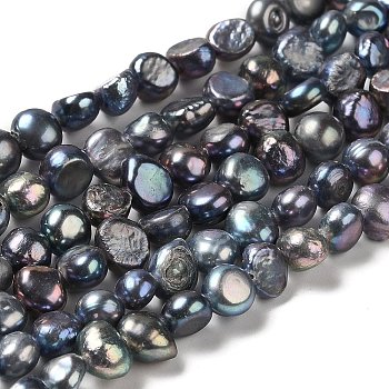 Natural Cultured Freshwater Pearl Beads Strands, Dyed, Two Sides Polished, Grade 3A, Black, 6~6.5x6.5~7x4.5~5mm, Hole: 0.5mm, about 57pcs/strand, 13.46~13.58 inch(34.2~34.5cm)
