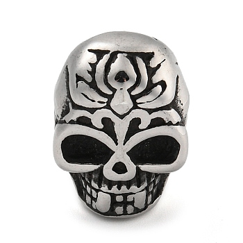 304 Stainless Steel European Beads, Large Hole Beads, Skull, Antique Silver, 19.5x14x11.5mm, Hole: 4.5mm