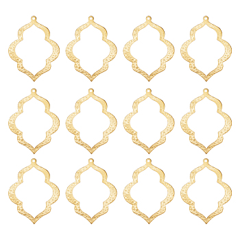 12Pcs Brass Retro Hollow Pendants, Flower Frame, Golden, 49x37.5x1mm, Hole: 1.6mm