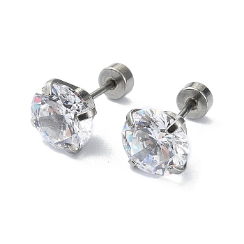 304 Stainless Steel Crystal Rhinestone Ear False Plugs, Gauges Earrings for Women Men, Stainless Steel Color, 8mm