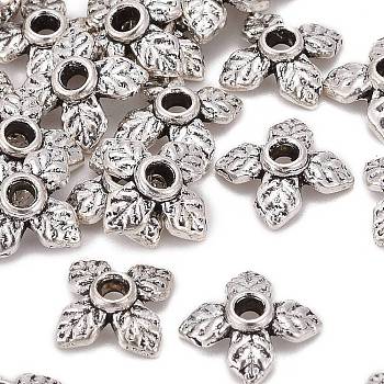 Tibetan Style Alloy Bead Caps, Lead Free, Cadmium Free and Nickel Free, Flower, Antique Silver, 8x2.5mm, Hole: 1mm