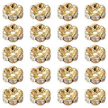 Brass Rhinestone Spacer Beads, Grade A, Wavy Edge, Rondelle, Crystal, Golden, 8x3.8mm, Hole: 1mm