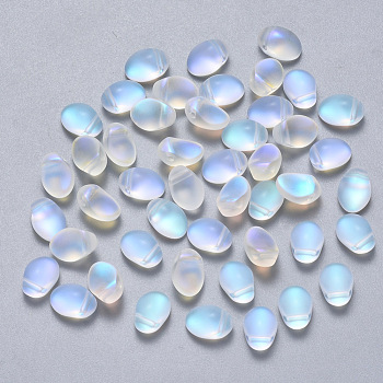 Transparent Spray Painted Glass Charms, with Glitter Powder, Oval, Clear AB, 8.5x6x4.5mm, Hole: 1mm