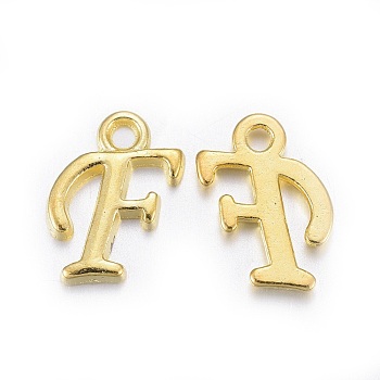 Golden Plated Alloy Letter Pendants, Rack Plating, Cadmium Free & Lead Free, Letter.F, 13x8x2mm, Hole: 1.5mm