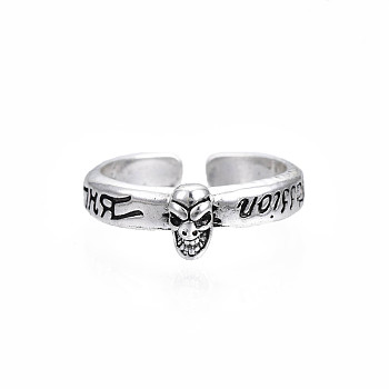 Halloween Alloy Skull Open Cuff Ring for Women, Cadmium Free & Lead Free, Antique Silver, US Size 6 3/4(17.1mm)