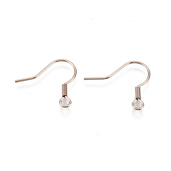 304 Stainless Steel Earring Hooks, Ear Wire, with Horizontal Loop, Cadmium Free & Nickel Free & Lead Free, Rose Gold, 17~19x19mm, Hole: 2mm, Pin: 0.7mm