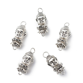 Tibetan Style Alloy Connector Charms, with 304 Stainless Steel Loops, 3D Buddha with Lotus, Antique Silver, 22.5x8.5mm, Hole: 2mm and 3.5mm