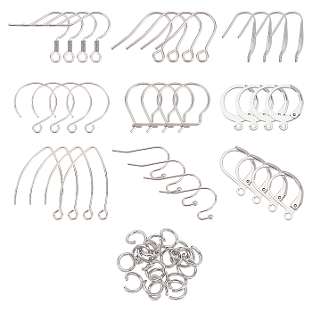 DIY Earring Making Finding Kit, Including 304 Stainless Steel Earring Hooks & Leverback Earring Findings & Jump Rings, Stainless Steel Color, 200Pcs/box