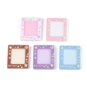 Opaque Resin Cabochons, Square with Star & Word Baby Bear, Mixed Color, 38.8x34x6.2~7.1mm