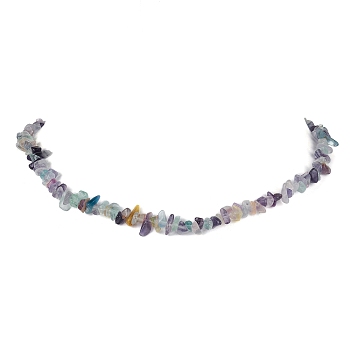 Natural Fluorite Chip Beaded Necklace, Stainless Steel Color, 15.94~15.98 inch(40.5~40.6cm)