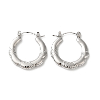 304 Stainless Hoop Earrings for Women, Flower, Stainless Steel Color, 25x24x3mm