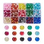 450Pcs 15 Colors Spray Painted Crackle Glass Beads, Baking Paint Transparent Crackle Glass Round Beads, Two Tone, for Jewelry Making, Mixed Color, 8.5~9mm, Hole: 1.3~1.6mm, 30pcs/color(CCG-YW0001-04)