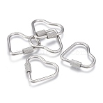 Non-Tarnish 304 Stainless Steel Screw Carabiner Lock Charms, for Necklaces Making, Quick Links, Heart, Stainless Steel Color, 23x24.5x4mm, Screw: 7x4mm(ZIRC-F255-060P)