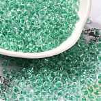 Transparent Glass Round Seed Beads, Inside Colours, Round, Medium Spring Green, 6/0, 4x3mm, Hole: 1.2mm, about 161pcs/10g(X1-SEED-B001-05A-11)