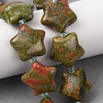 Natural Unakite Beads Strands, Star, with Seed Beads, 15~15.5x16~16.5x6.5~7mm, Hole: 1.4mm, about 25pcs/strand, 15.75''~16.14''(40~41cm)(G-K359-E05)