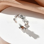 Brass Micro Pave Cubic Zirconia Cuff Open Rings, Cadmium Free & Lead Free, Rack Plating, Long-Lasting Plated, Platinum, 7mm, Inner Diameter: 17mm(RJEW-C163-10P)