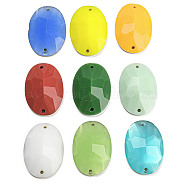 Glass Connector Charms, Faceted Oval Links, Mixed Color, 24x17x6.5mm, Hole: 1.2mm(GLAA-A006-01)