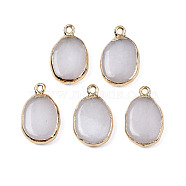 Natural White Stone Pendants, with Light Gold Plated Brass Findings, Oval, 22~22.5x13~13.5x4.5~5mm, Hole: 1.6mm(G-N326-130-01)