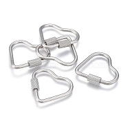 304 Stainless Steel Screw Carabiner Lock Charms, for Necklaces Making, Heart, Stainless Steel Color, 23x24.5x4mm, Screw: 7x4mm(ZIRC-F255-060P)
