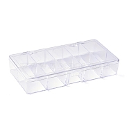 (Defective Closeout Sale:Cracks)Plastic Bead Storage Containers, 10 Compartments, Rectangle, Clear, 17.5x8.8x3cm(CON-XCP0007-09)