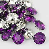 Taiwan Acrylic Rhinestone Buttons, Faceted, 1-Hole, Flat Round, Purple, 25x10mm, Hole: 2mm(BUTT-F020-25mm-05)