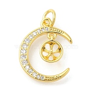 Plane Rack Moon Plating Brass Micro Pave Clear Cubic Zirconia Pendant Rhinestone Settings, Long-Lasting Plated, Lead Free & Cadmium Free, with Jump Ring, Real 18K Gold Plated, Fit for 5mm Rhinestone, 18.5x15x1.5mm, Hole: 3mm(KK-S396-57G)