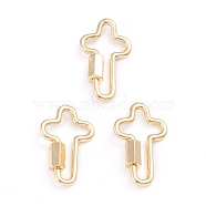 Brass Screw Carabiner Lock Charms, for Necklaces Making, Cross, Real 18K Gold Plated, 25x15.5x1.5mm, Screw: 7.5x4x4.5mm(ZIRC-I041-04G)