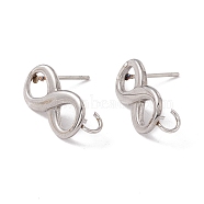 304 Stainless Steel Stud Earring Findings, with 316 Surgical Stainless Steel Pins and Vertical Loops, Infinity, Stainless Steel Color, 17x7mm, Hole: 2.5mm, Pin: 0.7mm(STAS-P308-03P)