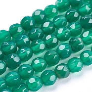 Natural Agate Beads Strands, Faceted, Round, Dyed, Green, 4mm, Hole: 0.5mm, about 92pcs/strand, 14.7 inch(37.4cm)(G-P365-08-4mm)