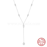 925 Sterling Silver Pendant Necklaces, Natural Freshwater Pearl Necklaces, Real Platinum Plated, 16.06 inch(40.8cm)(NJEW-L116-13P)