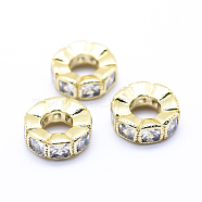 Brass Micro Pave Cubic Zirconia European Beads, Large Hole Beads, Flat Round, Golden, 10x3.5mm, Hole: 4mm(ZIRC-L070-35G)