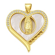 Real 18K Gold Plated Brass Pendants with Shell, Religion, Heart, 27x25x3.5mm, Hole: 3x5.5mm(KK-D534-05G-04)