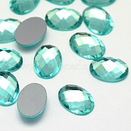 Faceted Glass Oval Cabochons, Medium Turquoise, 18x13x3~5mm(X-GGLA-F008C-15)