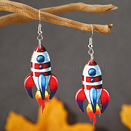 Independence Day Air Rocket Spacecraft Wooden Dangle Earrings, Blue(RJ9361-2)