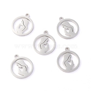 304 Stainless Steel Pendants, Laser Cut, Ring with Virgin Mary, Stainless Steel Color, 14x11.5x1.1mm, Hole: 1.4mm(STAS-O142-54P)