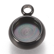 304 Stainless Steel Pendant Cabochon Settings, Lace Edge Bezel Cups, Flat Round, Electrophoresis Black, Tray: 6mm, 11x8.5x3mm, Hole: 1.8mm(X-STAS-K202-03B-B)