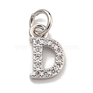 Initial Letter Brass with Cubic Zirconia Charms, Platinum, Long-Lasting Plated, Lead Free & Cadmium Free, Letter D, 10x6x1.5mm, ring: 5x1mm, inner diameter: 3mm(KK-Q814-26D-P)